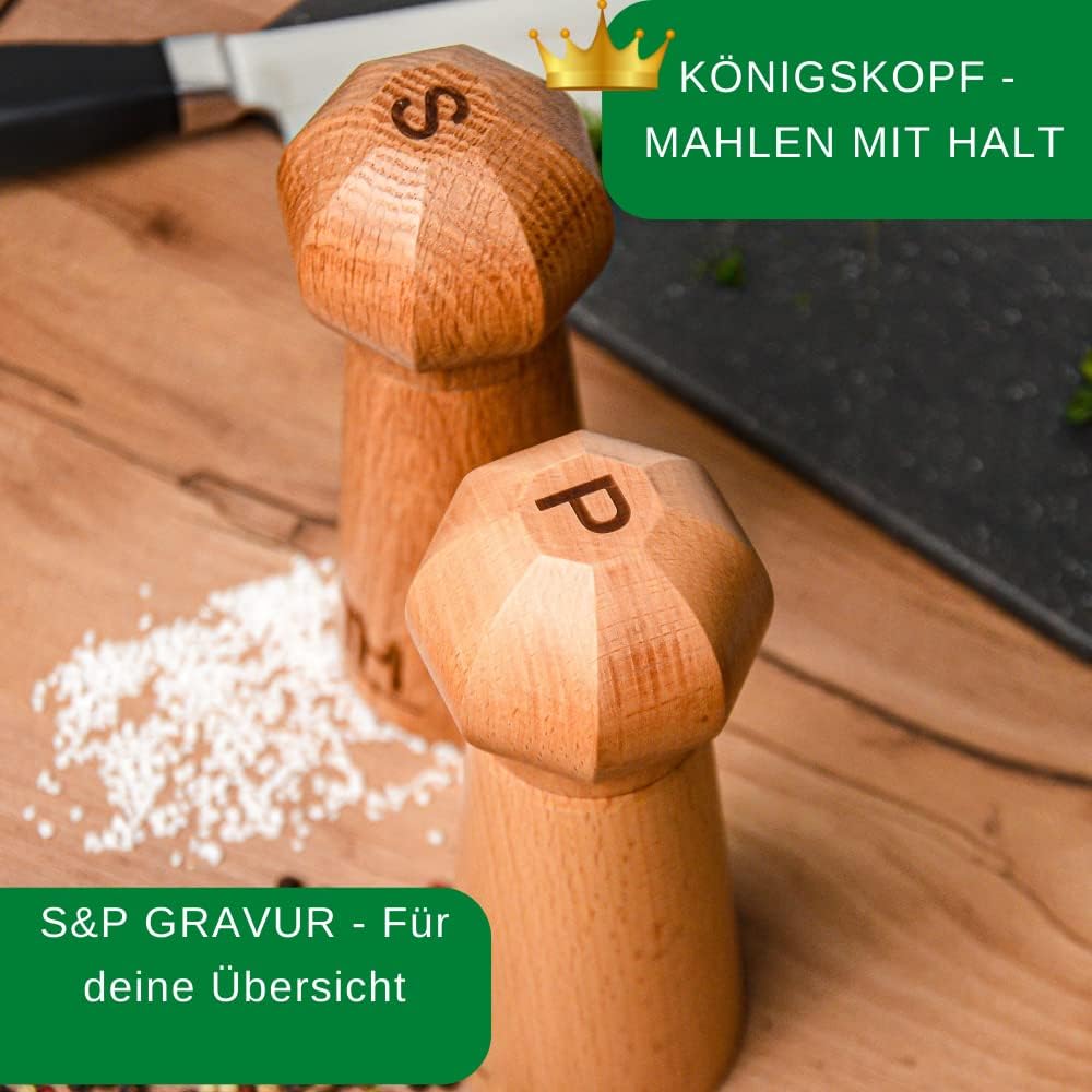 Profi Salz und Pfeffermühle Set - patentiertes Keramikmahlwerk - inkl. Untersetzer &amp; Reinigungspinse