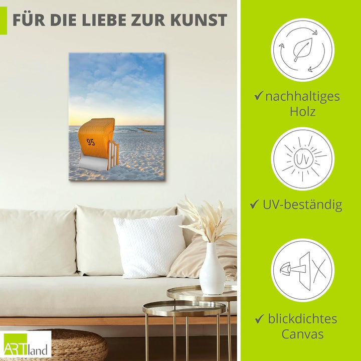 ARTland Leinwandbilder Wandbild Bild auf Leinwand 60x80 cm Strand Meer Strandkorb Küste Ostsee Marit