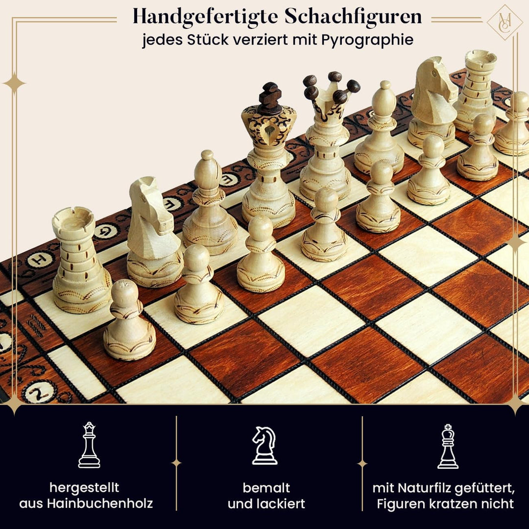 Absolut erstaunlich, "Botschafter DE LUX" 54x54cm dekorative hölzerne Schach gesetzt. 100 % Handarbe