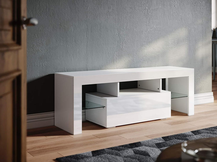 SONNI TV Board, Weiss Griffloses Design, TV Schrank, Hochglanz mit LED Beleuchtung, 12 Farben können