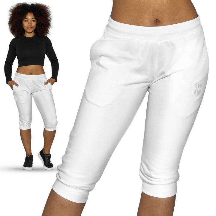Damen 3/4 Trainingshose Sporthose kurz Hose Sport &amp; Fitness Shorts S Weiss, S Weiss
