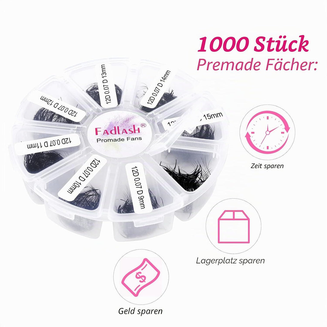 Russische Vorgefertigte 12D 0.07 D Curl 9-16mm Mixed 1000pcs Wimpern Extensions Promade Russische Fä