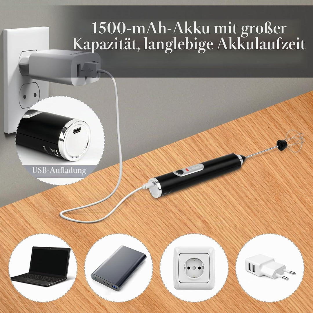 Milchaufschäumer Elektrisch Edelstahl Melektrischer Schneebesen USB Wiederaufladbar Milchschäumer G