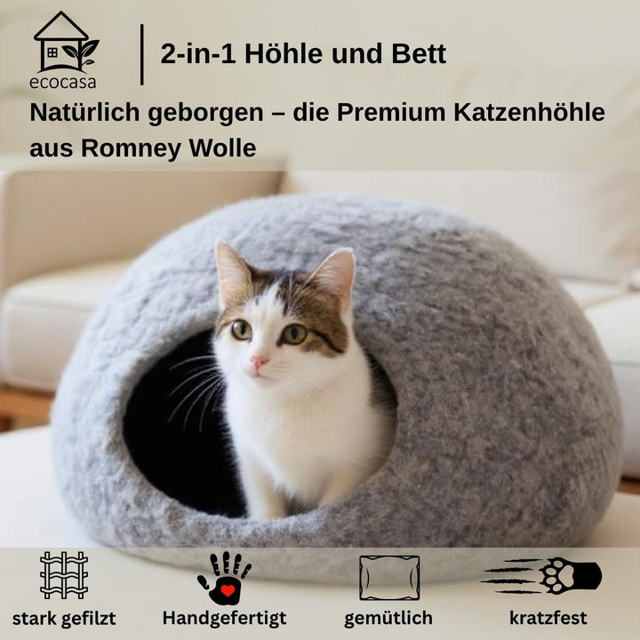 ecocasa Katzenhöhle Katzenbett Katzenhaus XL – auch für grosse Katzen – aussen robust & innen kusche