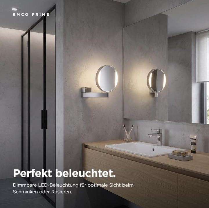 Emco Universal LED Kosmetik- und Rasierspiegel am Flexarm, runder Kosmetikspiegel mit Beleuchtung zu