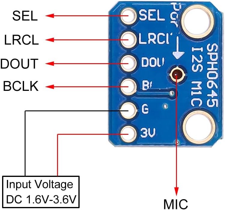 TECNOIOT 2 STÜCKE SPH0645 I2S MEMS Mikrofon Breakout Sensor Board Modul SPH0645LM4H DC 1,6-3,6 V
