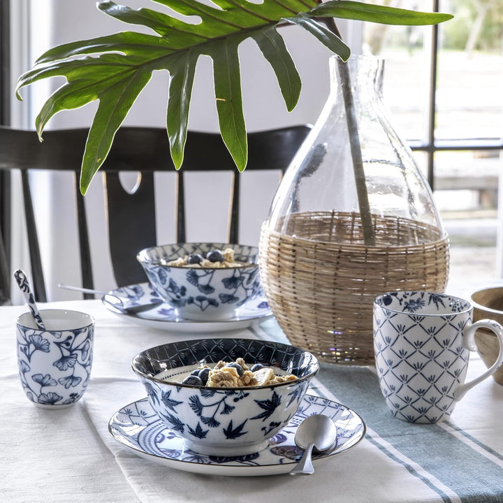 TOKYO design studio Flora Japonica Sushi-Set blau-weiss, 6-TLG, 2X Sushi-Platten, 2X Saucenschalen,