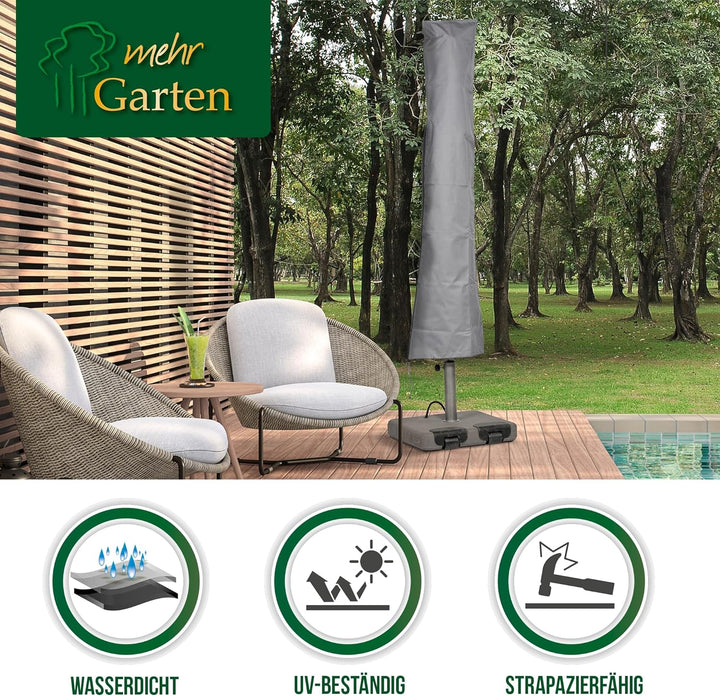 Mehr Garten Sonnenschirm Schutzhülle für runde Schirme bis Ø300cm, eckige bis 230x230cm, grau, Oxfor