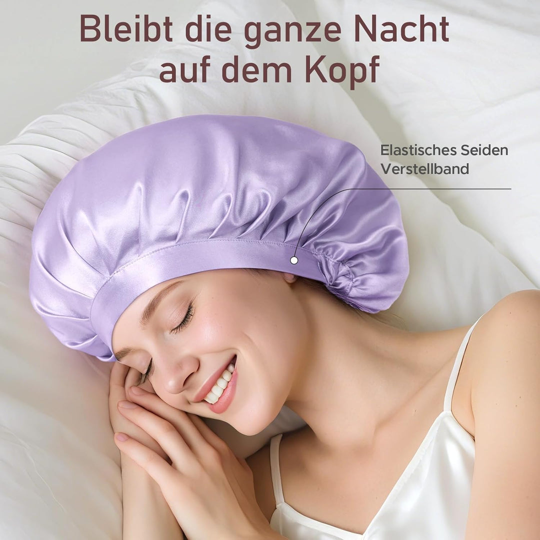 LitBear 22 Momme Seidenhaube zum Schlafen - Schlafmütze aus 100% Maulbeerseide, 100% Silk Bonnet mit