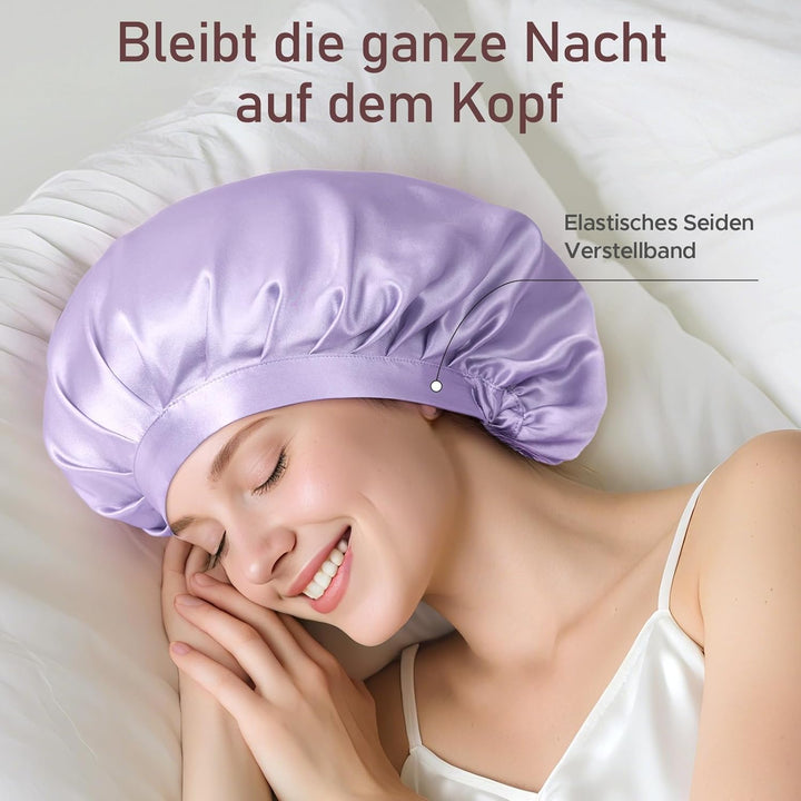 LitBear 22 Momme Seidenhaube zum Schlafen - Schlafmütze aus 100% Maulbeerseide, 100% Silk Bonnet mit