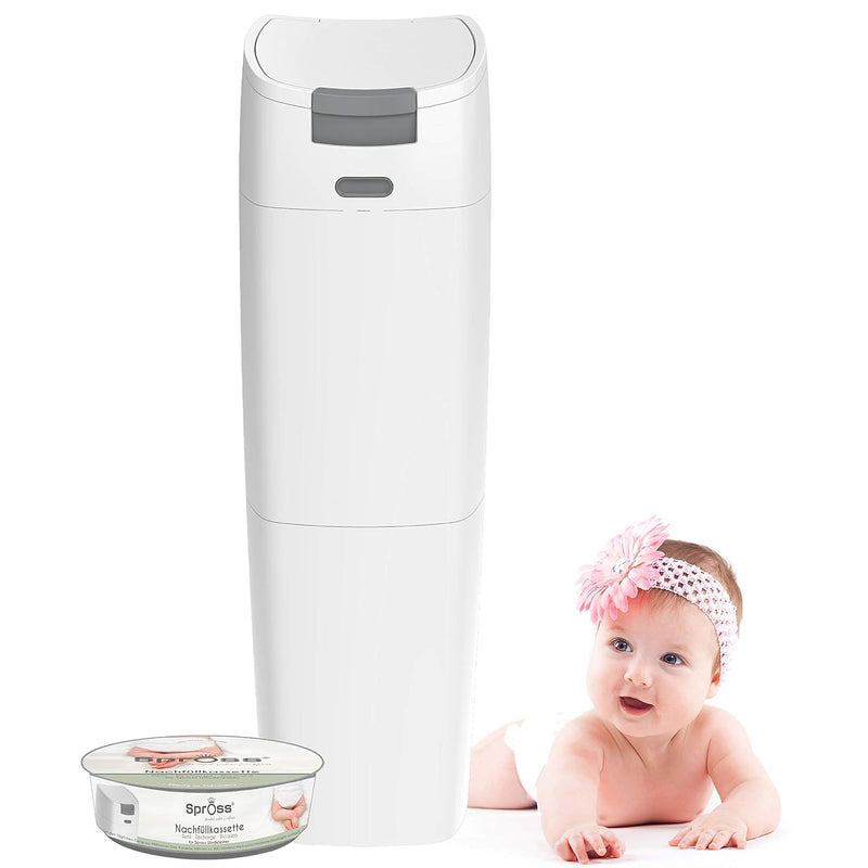 Spross Baby Windeleimer inkl. Nachfüllkassette - geruchsdichtes System mit Einhandbedienung - Müllei