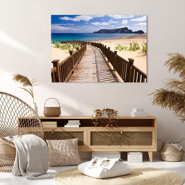 ARTTOR Bilder auf Leinwand 100x70cm Leinwandbild Ozean Strand Sand Ufer Gross Wanddeko Bild Schlafzi