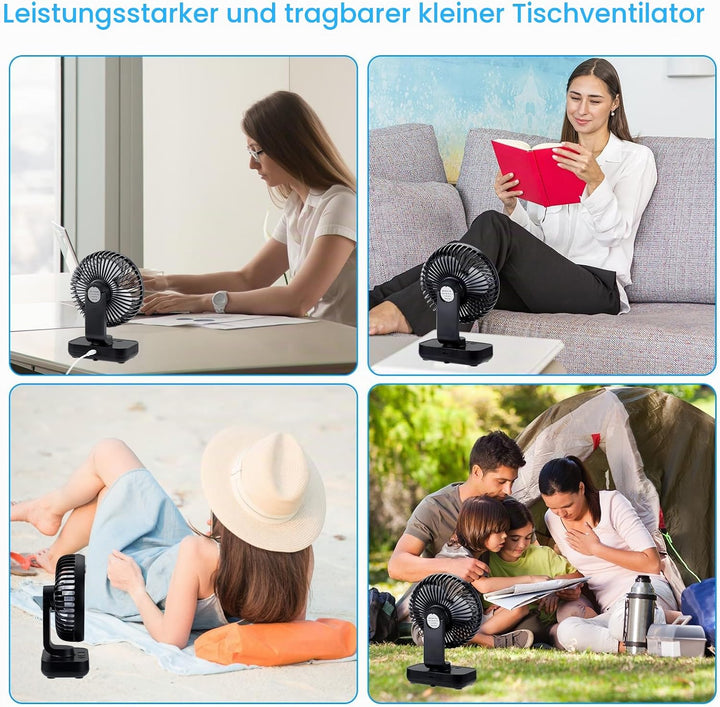 USB Tischventilator Oszillierend, Mini Ventilator Sehr Leise mit 4000mAh Batterie, Persönlicher Tisc