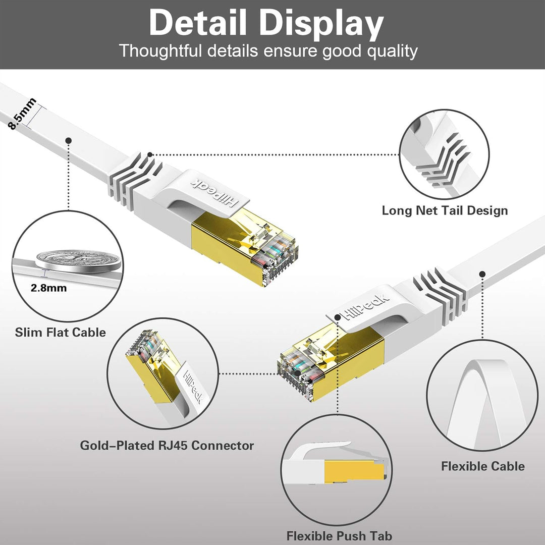 HiiPeak Cat 8 Netzwerkkabel 40 Gbits - 30m - Weisse Flache Ausgabe - LAN Kabel Patchkabel RJ45 - CAT