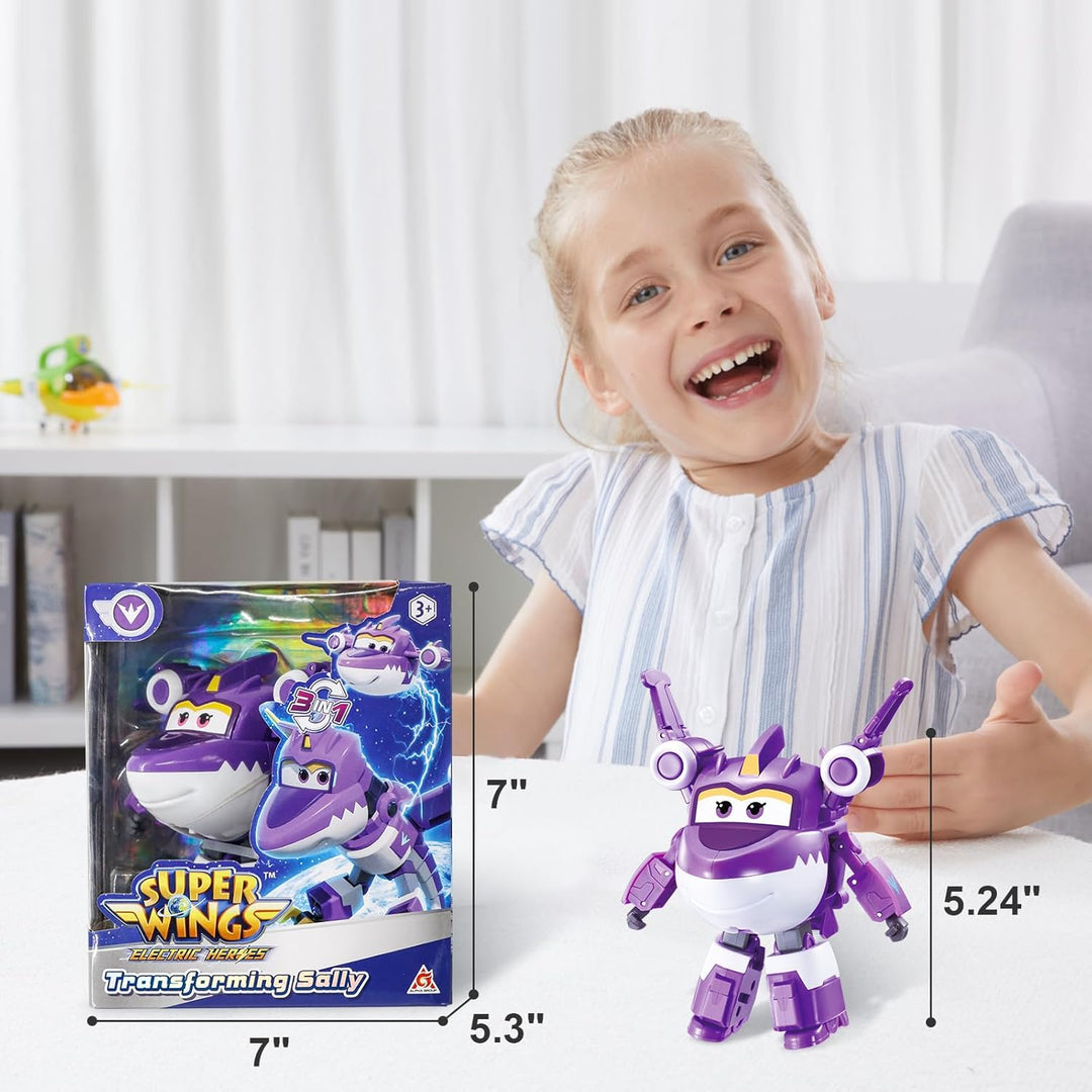 Super Wings Transformable Spielzeug Sally, 2 in 1 Action Figur, 12,7 cm grosses Flugzeug-Roboter, Tr