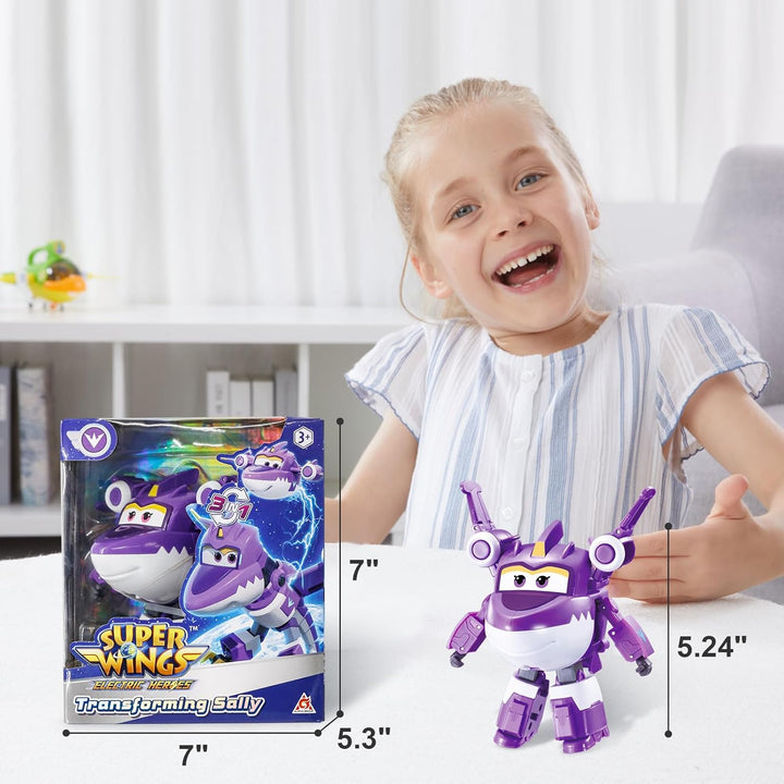 Super Wings Transformable Spielzeug Sally, 2 in 1 Action Figur, 12,7 cm grosses Flugzeug-Roboter, Tr