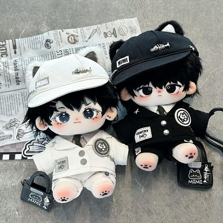 niannyyhouse 20 cm grosse Plüschpuppe, Kleidung, Hut, Mantel, Hemd, Hose, Rucksack, Brille, weisse K