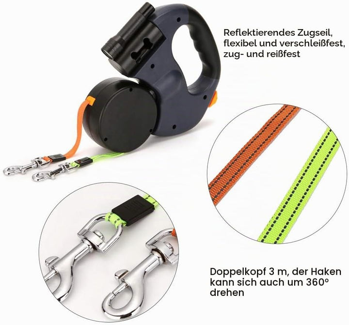 Gobesty Doppelte Einziehbare Hundeleine, 3M Flexible Einziehbare Hundeleine Doppelleine fur Zwei Hun
