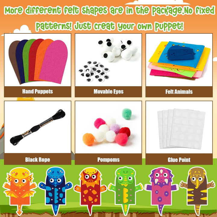 WATINC 6pcs Felt Handpuppe DIY Art Craft Set, Kunsthandwerk gefühlt Socke Puppet Spielzeug, kreative