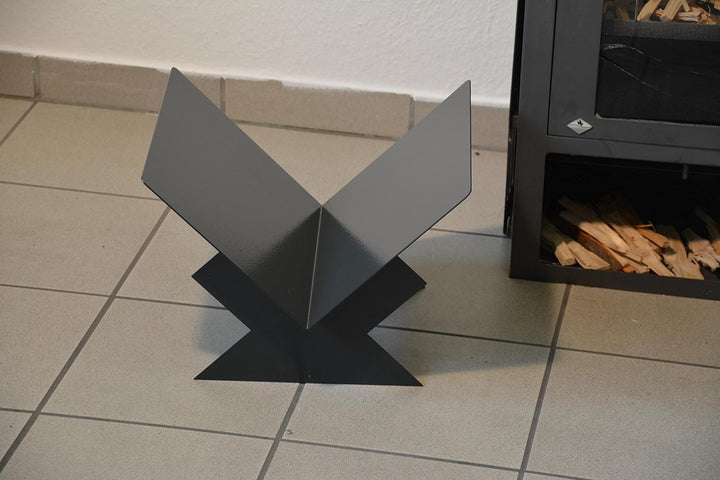 Kaminholzregal Innen Kaminholzschale aus Metall Dreieck mit eckiger Auflage - Anthrazitgrau