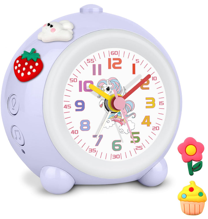 SOCICO Analoger Kinder Wecker Mädchen, Einhorn Design, Lautlos, Ohne Ticken Niedlicher Pfirsich Weck