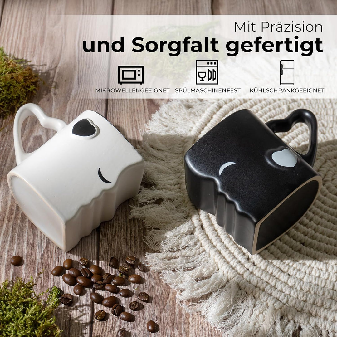 MIAMIO - Kaffeetassen/Küssende Tassen Set Geschenke für Frauen/Männer/Freund/Freundin zur Hochzeit/W