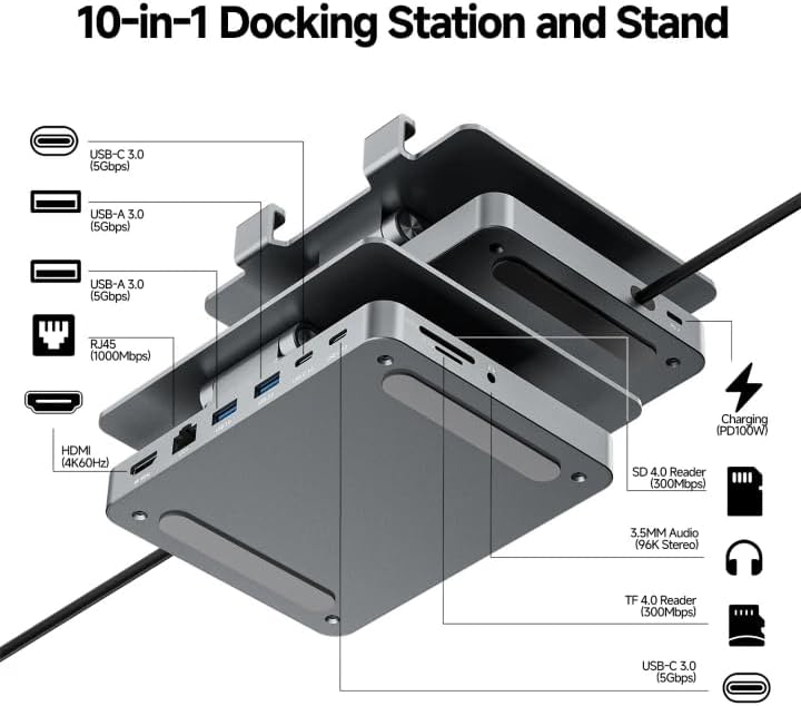 iPad Pro USB C Hub Ständer, 10 in 1 Adapter für iPad Pro M4 M2 M1 iPad Air Dockingstation 4K 60 Hz H