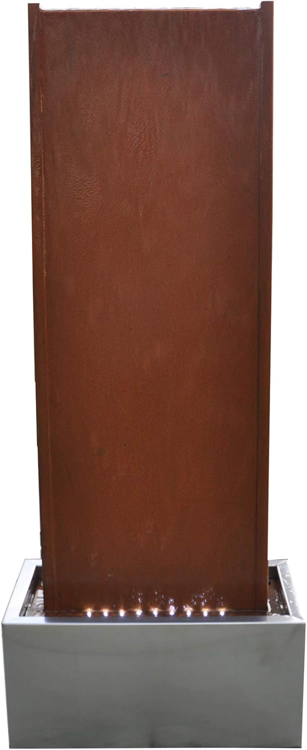 KÖHKO® Wasserwand ca. 97 cm Kombination aus Corten- und Edelstahl Wasserspiel mit LED-Beleuchtung Br