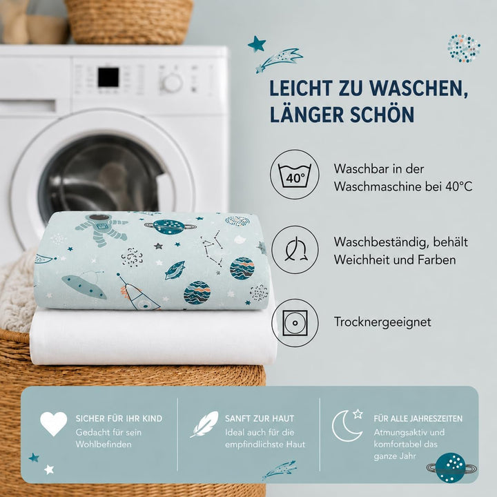 FlyIdeas Spannbettlaken für Beistellbett 90x55 cm, 2 STK - 2 Spannbettlaken für alle Babybettchen Ma