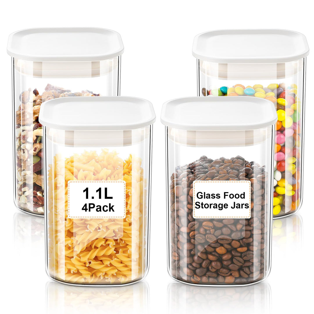 VINATO 1,1L Vorratsdosen Glas 4er Set, Vorratsgläser mit Deckel Luftdichte Aufbewahrungsgläser für M