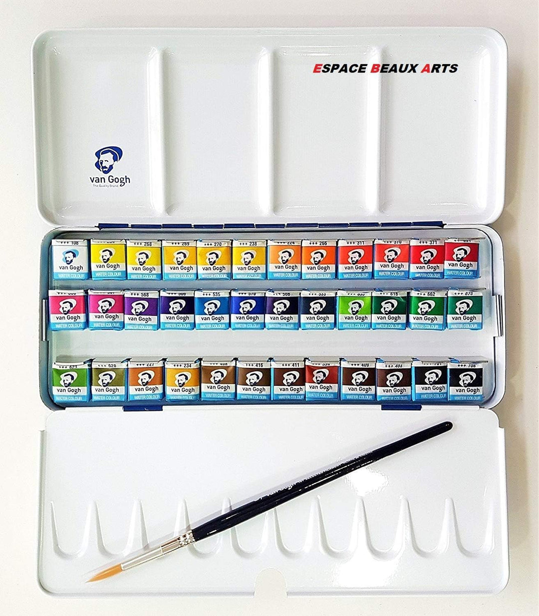 36 Näpfchen Feine Van Gogh Künstler Aquarellfarben im Metall Aquarellkasten incl. Pinsel und Mischpa