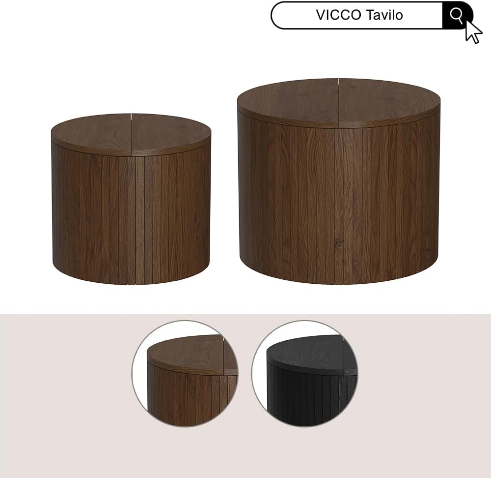 Vicco Couchtisch Tavilo, Nussbaum, 38 x 38 cm, mit Liftfunktion und Abnehmbarer Seitenwand Walnut 38