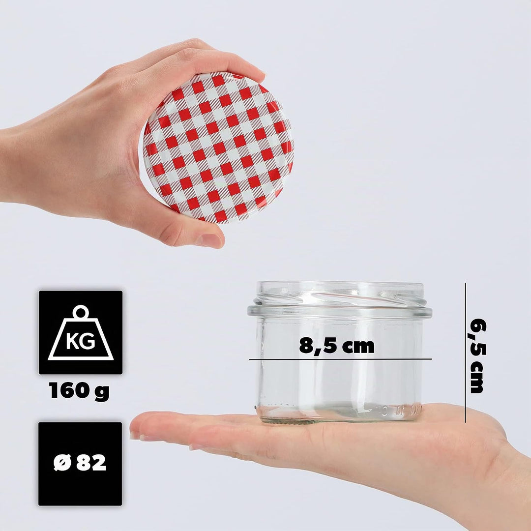 KADAX 20er Set Marmeladengläser 235ml TO82 Rot kariert, Einmachgläser Vorratsgläser Mason Jar mit Sc