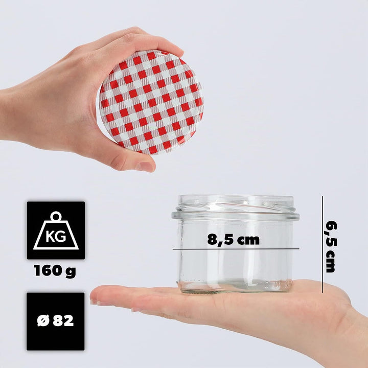 KADAX 20er Set Marmeladengläser 235ml TO82 Rot kariert, Einmachgläser Vorratsgläser Mason Jar mit Sc