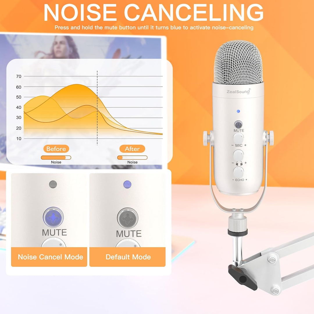zealsound USB-Mikrofon-Set, k66 Perlweiss Gamging Mikrofon für PC/Mac/Handy/iPhone/PS5, mit Geräusch