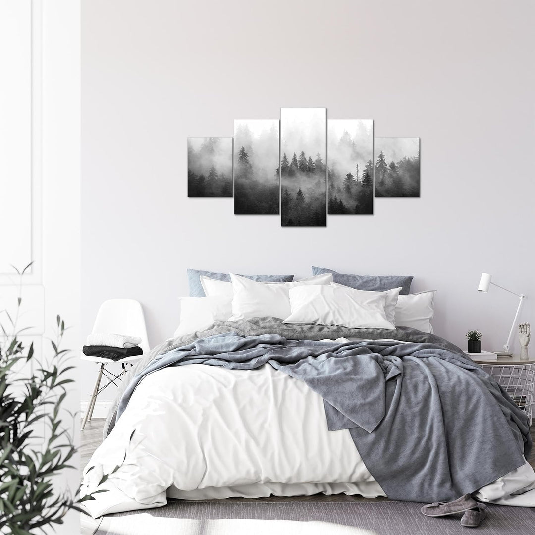 Runa Art Bild Wohnzimmer Schlafzimmer Wald Natur 5 Teilig Landschaft Schwarz Weiss Wandbilder auf Vl