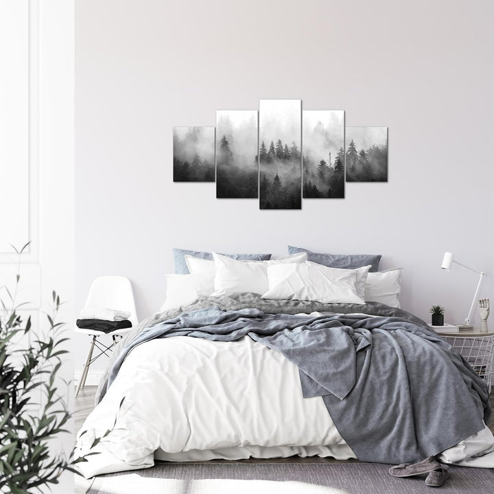 Runa Art Bild Wohnzimmer Schlafzimmer Wald Natur 5 Teilig Landschaft Schwarz Weiss Wandbilder auf Vl
