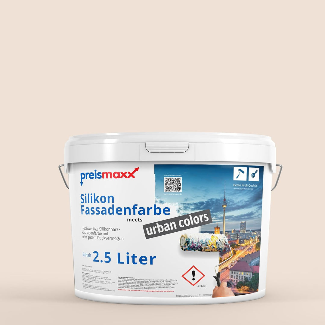 Preismaxx Silikonharz Fassadenfarbe, Perlbeige Beige 2,5 Liter, hochwertige, matte, wasserabweisende