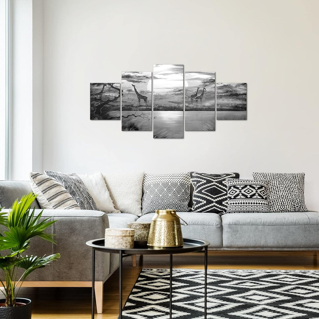 Runa Art Wandbilder Afrika Giraffe 5 Teilig Bild auf Vlies Leinwand Deko Wohnzimmer Schlafzimmer Sav
