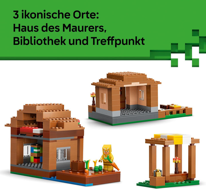 LEGO Minecraft Angriff des Magiers auf das Dorf - Modell mit Garten - 11 Figuren inkl. Maurer & Eise