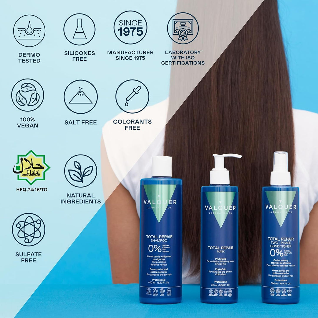Valquer Professional Hair Pack Total Reparatur für strapaziertes Haar: Zero% Shampoo 400 ml + Eiseff