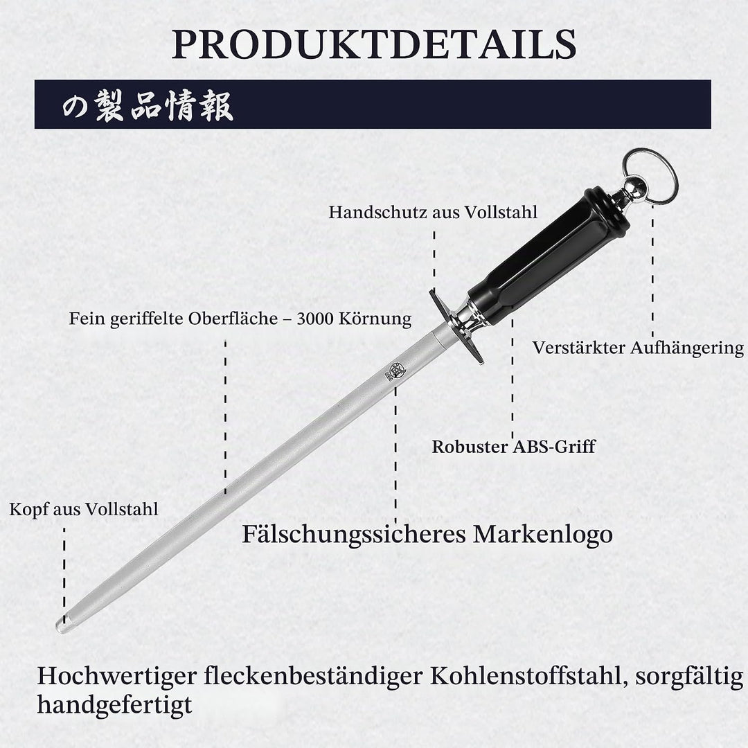 MITSUMOTO SAKARI 44 cm Runder Wetzstahl, Profi Wetzstein, Japanischer Kohlenstoffstahl Knife Sharpen