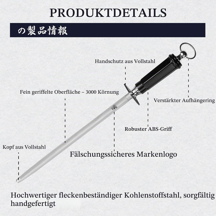 MITSUMOTO SAKARI 44 cm Runder Wetzstahl, Profi Wetzstein, Japanischer Kohlenstoffstahl Knife Sharpen