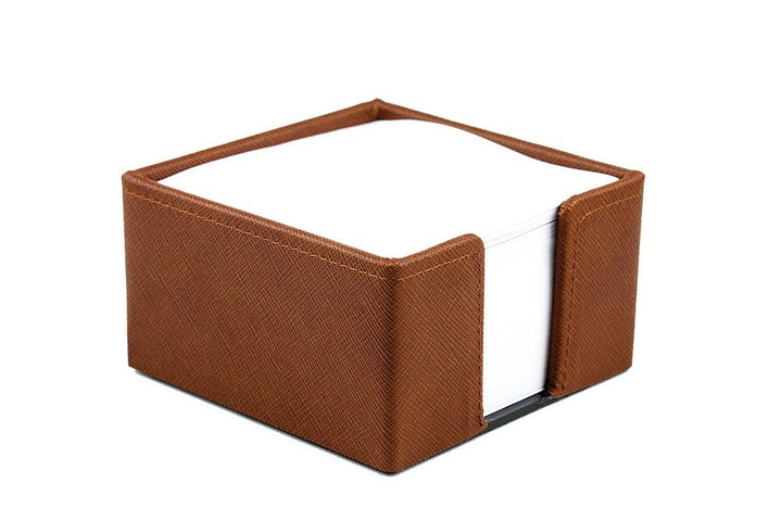 DELMON VARONE - Zettelkasten Saffiano Lederimitat braun, Zettelbox inkl. 500 Blatt Papier, Notizklot