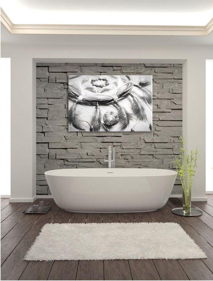 Pixxprint Traumfänger mit Federn als Leinwandbild/Grösse: 100x70 cm/Wandbild/Kunstdruck/fertig bespa