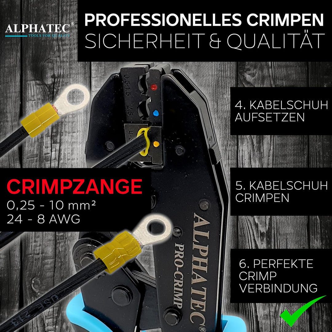 ALPHATEC® Crimpzange Set mit Wechselbacken inkl. automatische Abisolierzange - [0,25-10mm²] - Crimpz