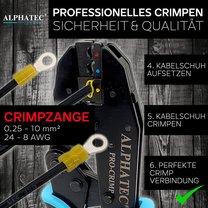 ALPHATEC® Crimpzange Set mit Wechselbacken inkl. automatische Abisolierzange - [0,25-10mm²] - Crimpz