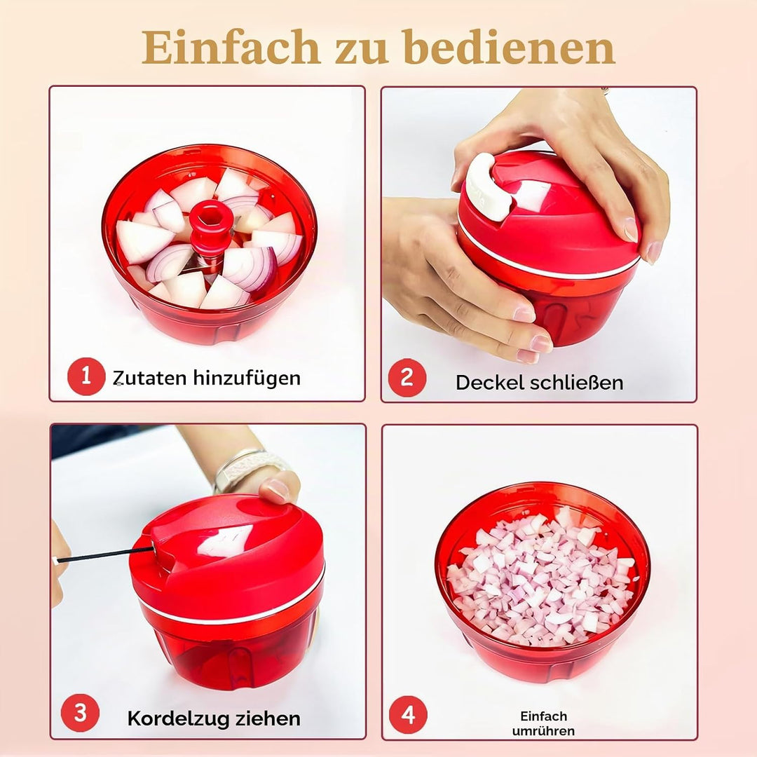 Zwiebelschneider mit Seilzug, Zwiebel Zerkleinerer manuell Multizerkleinerer Rot knoblauchhacker für