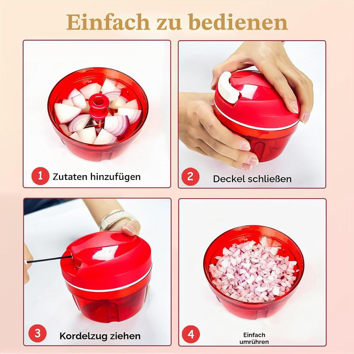 Zwiebelschneider mit Seilzug, Zwiebel Zerkleinerer manuell Multizerkleinerer Rot knoblauchhacker für