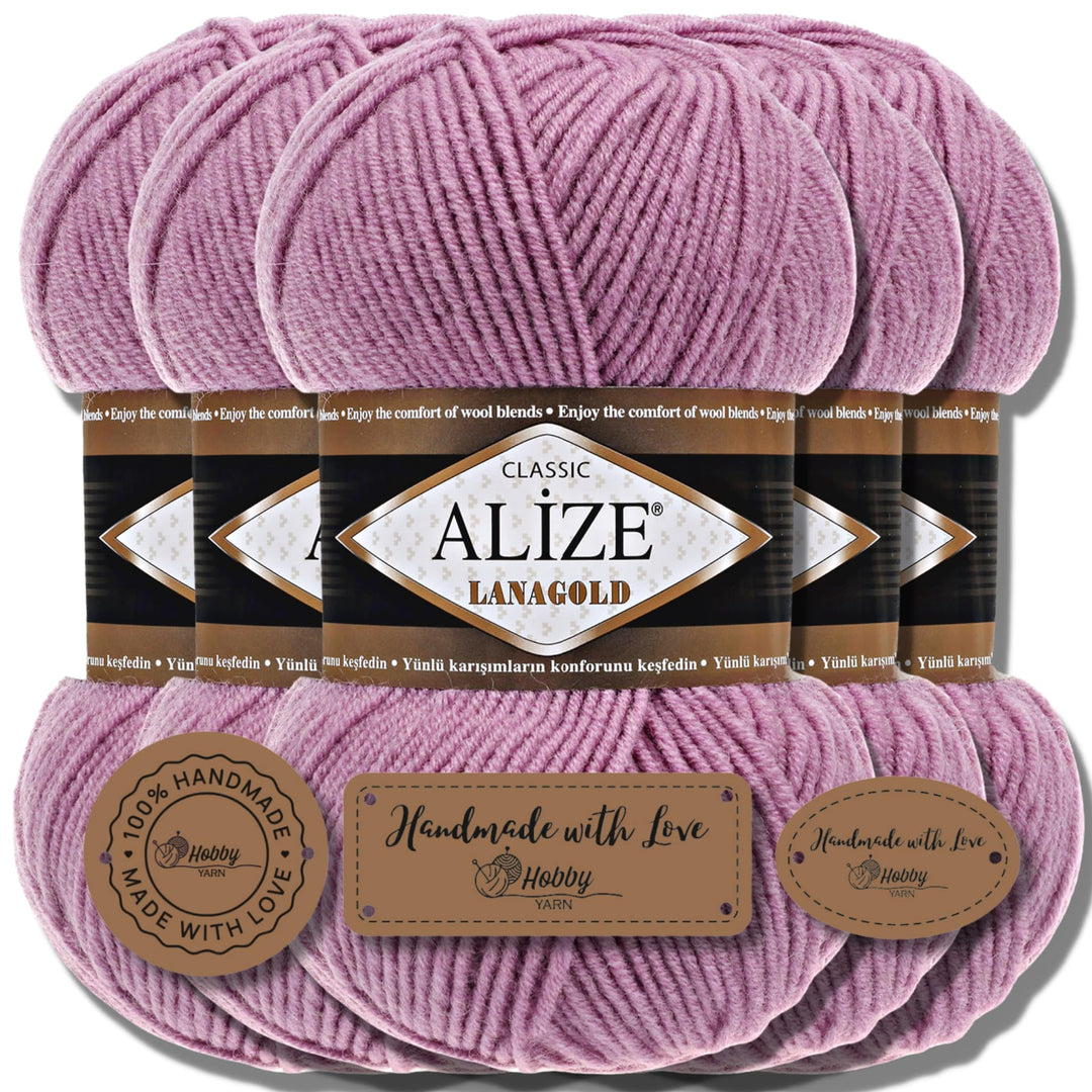 Alize 5 x 100g Lanagold Classic Türkische Premium Wolle Baumwolle und Acryl Uni Handstrickgarne | Ya